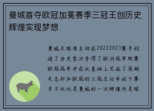 曼城首夺欧冠加冕赛季三冠王创历史辉煌实现梦想